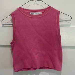 sleeveless hot pink crop top ribbed